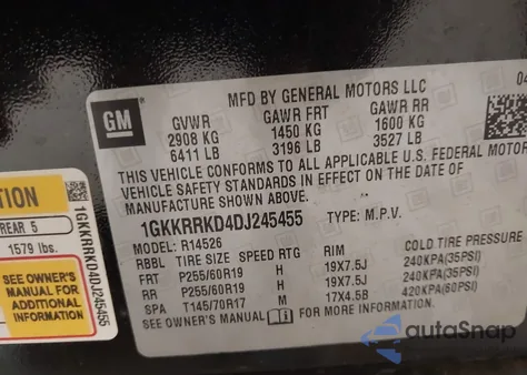 2013 GMC Acadia Slt-1 from USA, damaged, VIN 1GKKRRKD4DJ245455